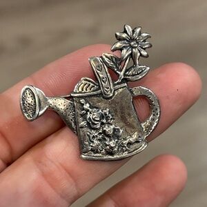 Vintage Mary Engelbreit 925 Sterling Silver Flowers Watering Can Brooch Pin